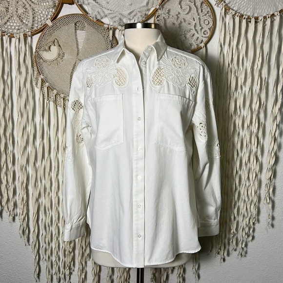Super Natural by Secret Mission Cotton Twill Eyelet Everly Shirt Jacket In Ecru - Picture 1 of 14